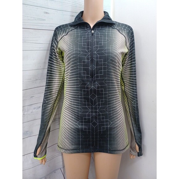 Nike Pro Full Zip Womens Tennis Jacket Geometric Ombre Green Black Sz M - Picture 1 of 9